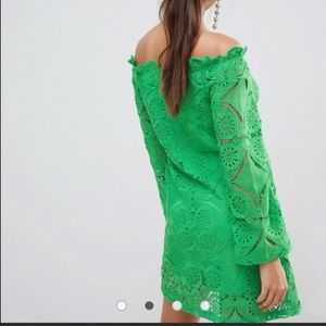 PrettyLittleThing Bardot lace off shoulder dress